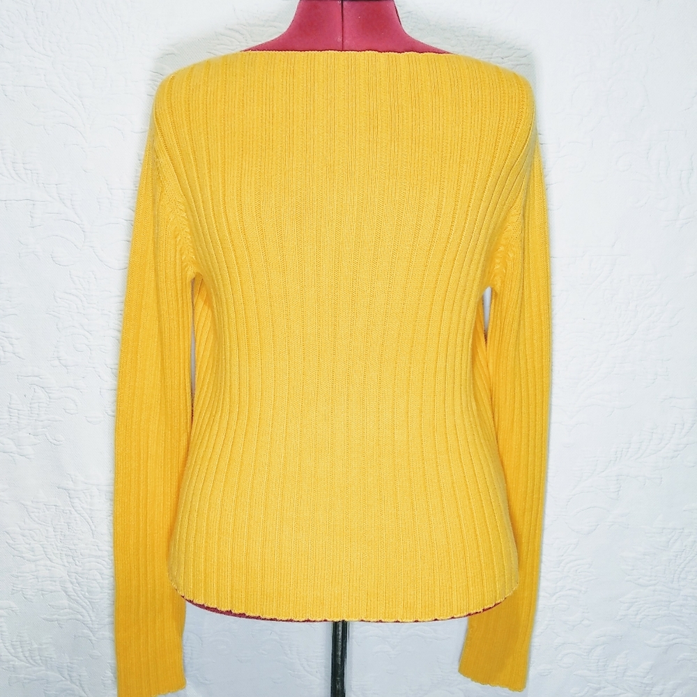 Jones NY Sz M Mustard Ribbed Crewneck Sweater